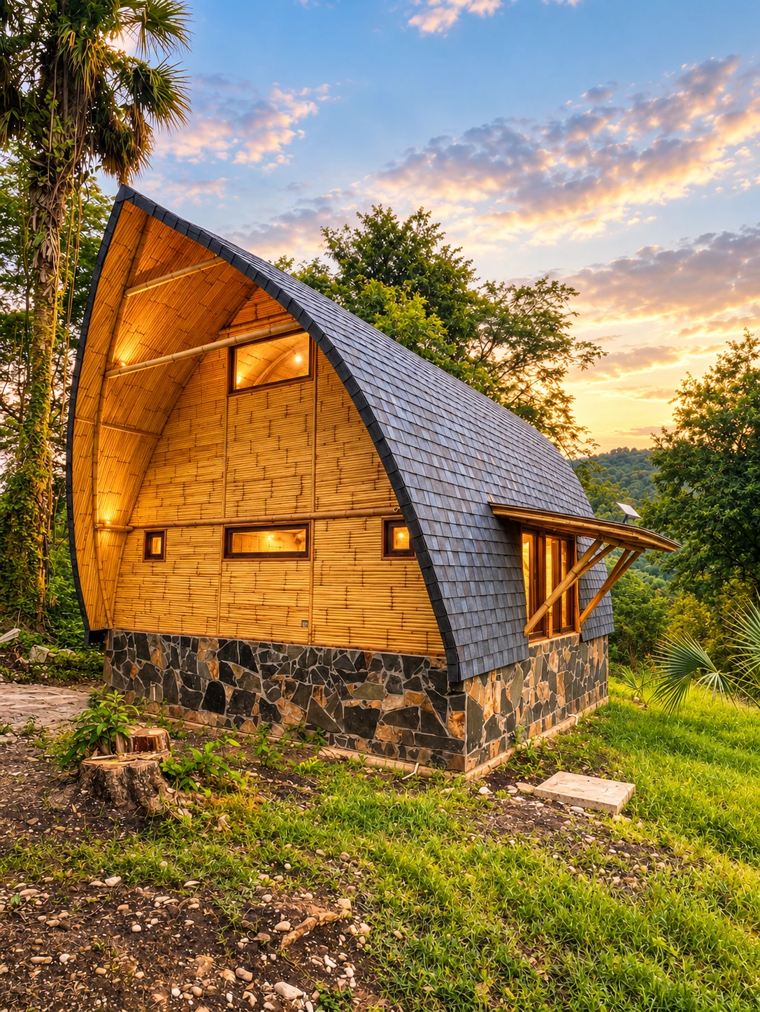 Bambú-Haus 00 al atardecer