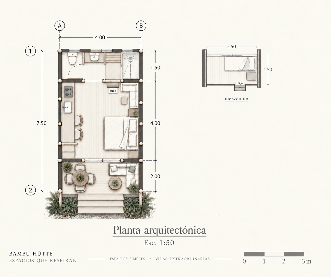 Planta arquitectónica de Bambú-Hütte